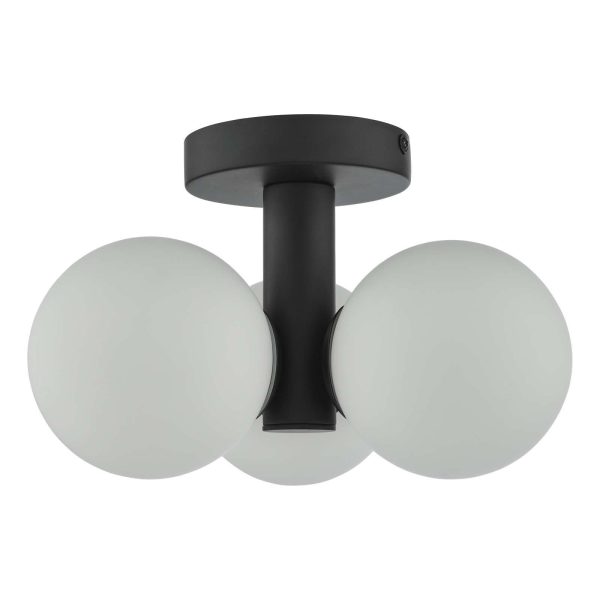 Blake Bathroom 3 Light Semi Flush Matt Black Opal Glass - Image 2