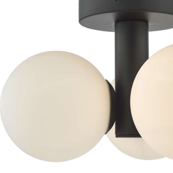 Blake Bathroom 3 Light Semi Flush Matt Black Opal Glass - Image 3