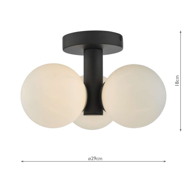 Blake Bathroom 3 Light Semi Flush Matt Black Opal Glass - Image 5