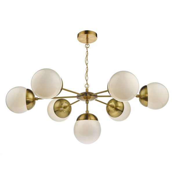 Bombazine 7 Light Pendant Natural Brass & White Opal Glass - Image 4