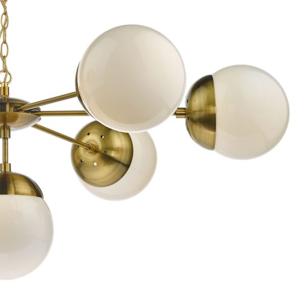 Bombazine 7 Light Pendant Natural Brass & White Opal Glass - Image 2