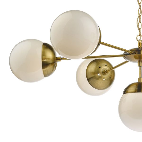 Bombazine 7 Light Pendant Natural Brass & White Opal Glass