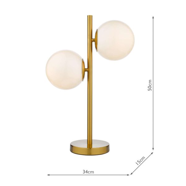 Bombazine 2 Light Table Lamp Natural Brass Opal Glass - Image 4