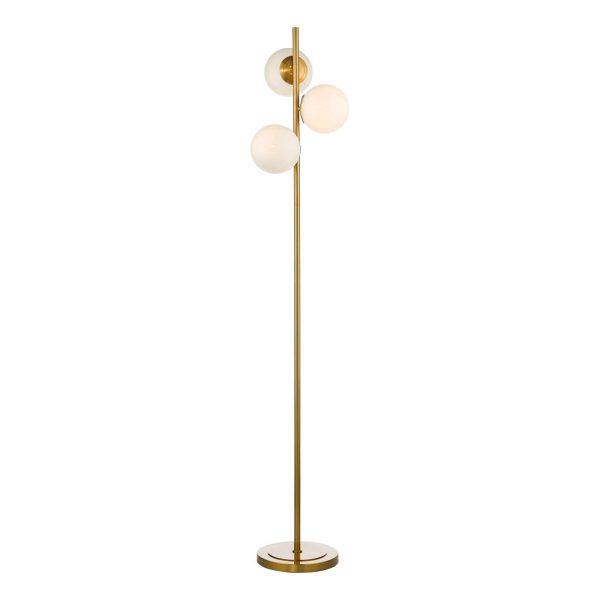 Bombazine 3 Light Floor Lamp Natural Brass Opal Glass