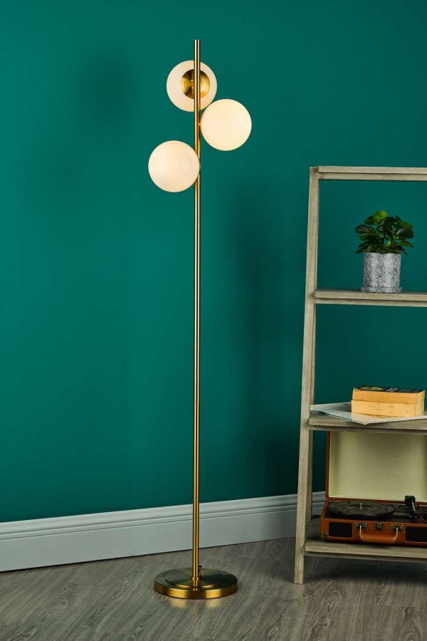 Bombazine 3 Light Floor Lamp Natural Brass Opal Glass - Image 4