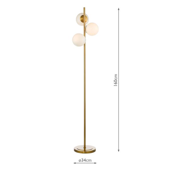 Bombazine 3 Light Floor Lamp Natural Brass Opal Glass - Image 5