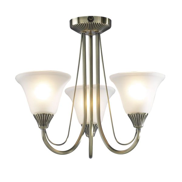 Boston 3 Light Semi Flush Antique Brass complete with Glass - Image 3