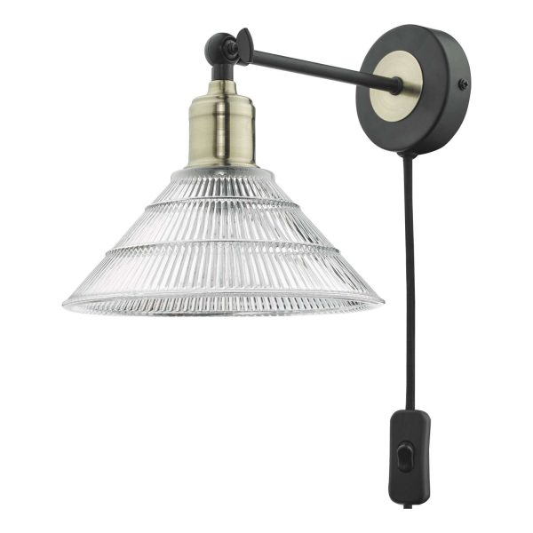 Boyd Wall Light Antique Brass & Matt Black With Glass Shade - Plug In - Image 2