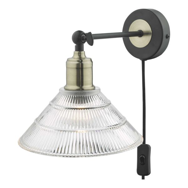 Boyd Wall Light Antique Brass & Matt Black With Glass Shade - Plug In - Image 3