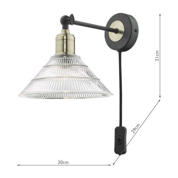 Boyd Wall Light Antique Brass & Matt Black With Glass Shade - Plug In - Image 5