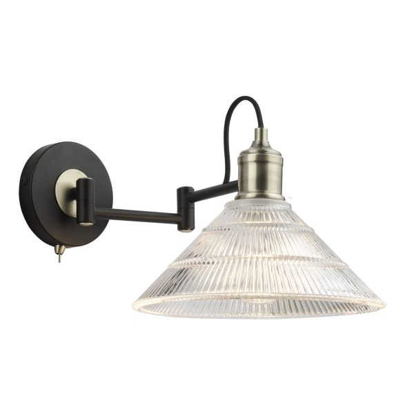 Boyd Wall Light Antique Brass and Ribbed Glass