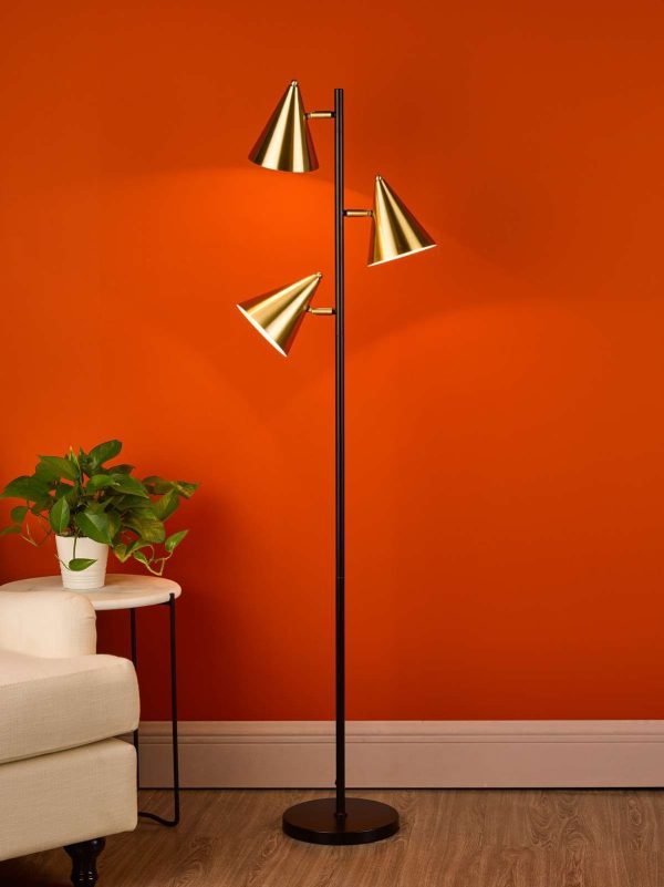 Branco 3 Light Floor Lamp Matt Black And Brass - Image 5