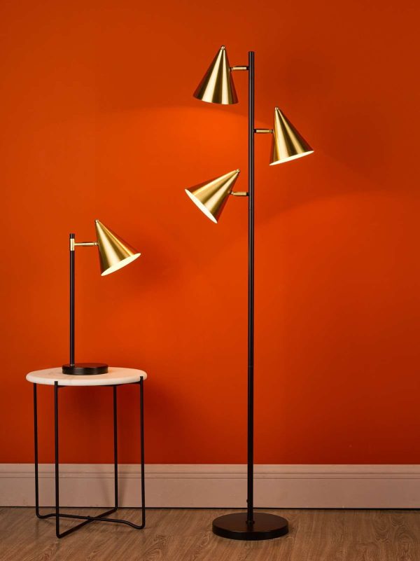 Branco 3 Light Floor Lamp Matt Black And Brass - Image 6