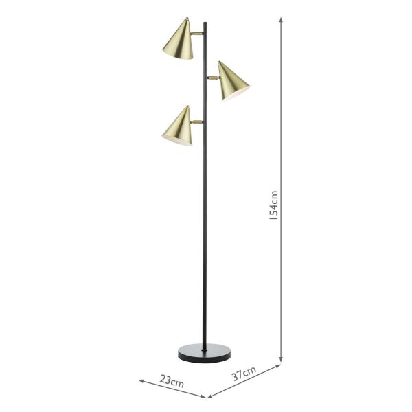 Branco 3 Light Floor Lamp Matt Black And Brass - Image 7