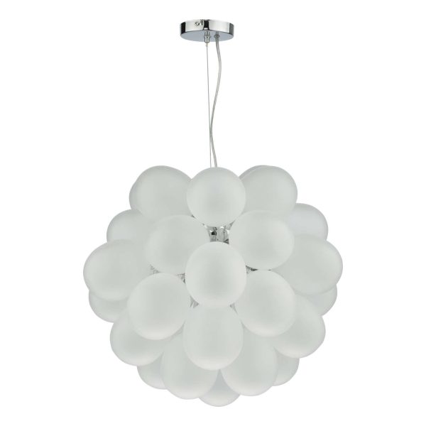 Bubbles 6 Light Pendant Polished Chrome Frosted Glass - Image 2