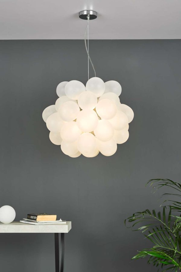 Bubbles 6 Light Pendant Polished Chrome Frosted Glass - Image 4