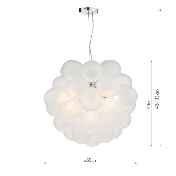 Bubbles 6 Light Pendant Polished Chrome Frosted Glass - Image 5