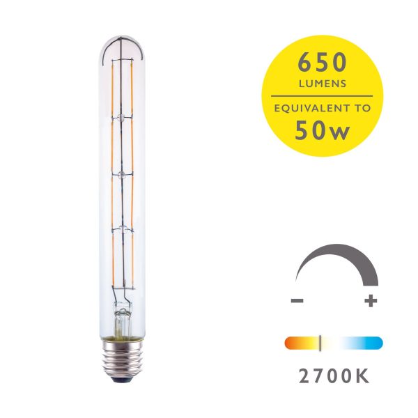 (SOLD AS 5PK) E27 LED DIM TUBE LAMP 6W 650LM 2700K CLEAR