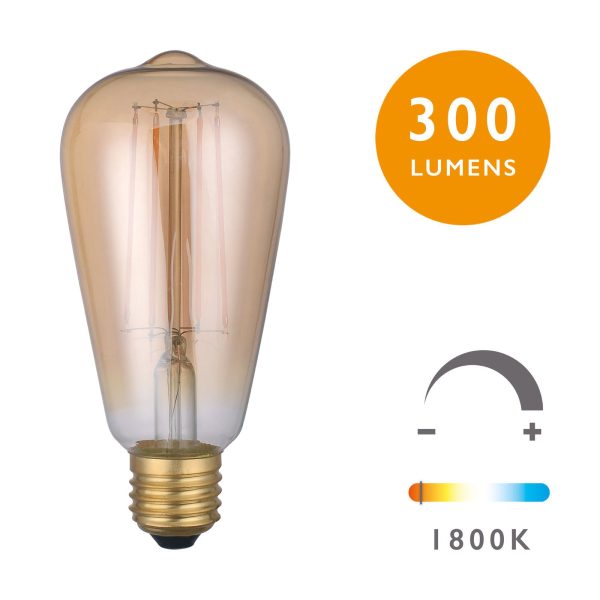 (SOLD AS 5PK) E27 LED DIM VINT RUSTIKA LAMP 4W 300LM 1800K