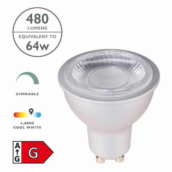 (Pack of 5) LED GU10 Light Bulb (Lamp) 7W 480LM 4000K