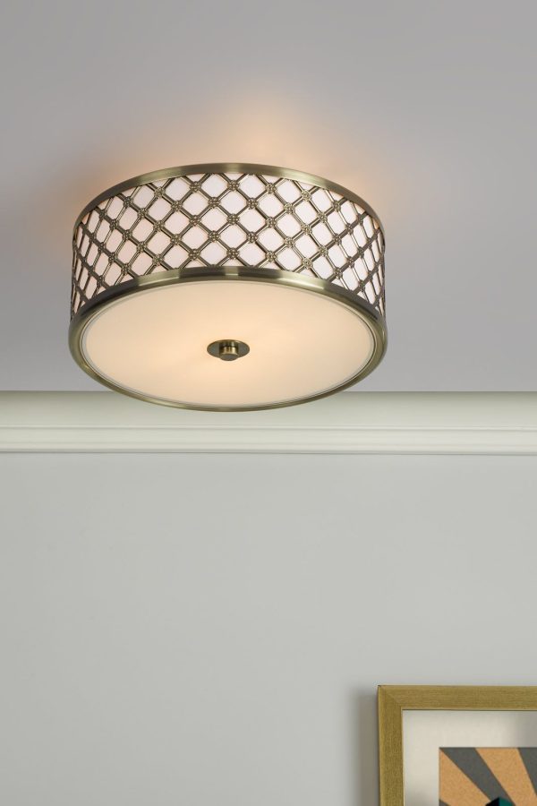 Civic Small 2 Light Flush Ceiling Light Antique Brass Frosted Glass - Image 4