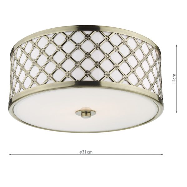 Civic Small 2 Light Flush Ceiling Light Antique Brass Frosted Glass - Image 5