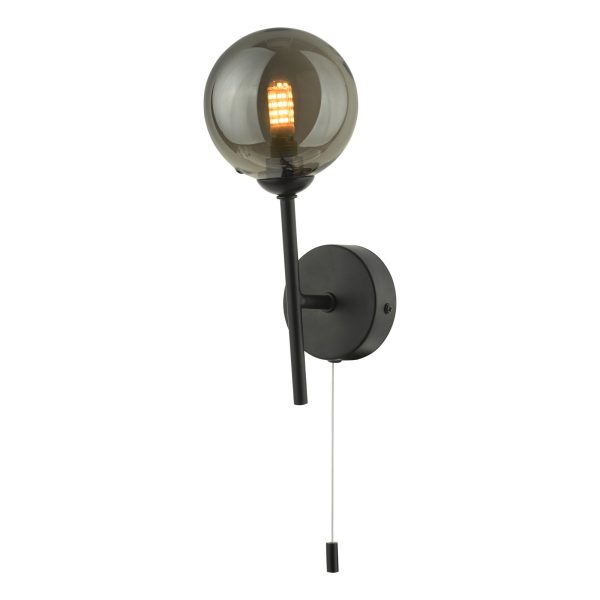 Cohen 1 Light Wall Light Matt Black With Smoked Glass - Image 2