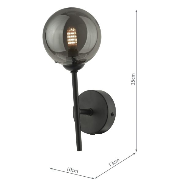 Cohen 1 Light Wall Light Matt Black With Smoked Glass - Image 6