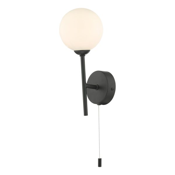 Cohen 1 Light Wall Light Matt Black With Opal Glass - Image 2