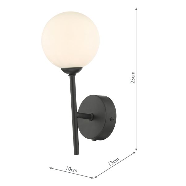 Cohen 1 Light Wall Light Matt Black With Opal Glass - Image 7