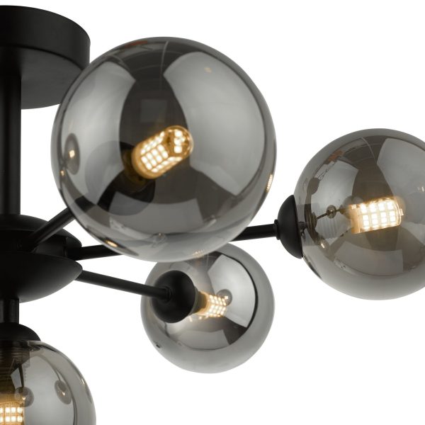 Cohen 7 Light Semi Flush Matt Black Smoked Glass - Image 3