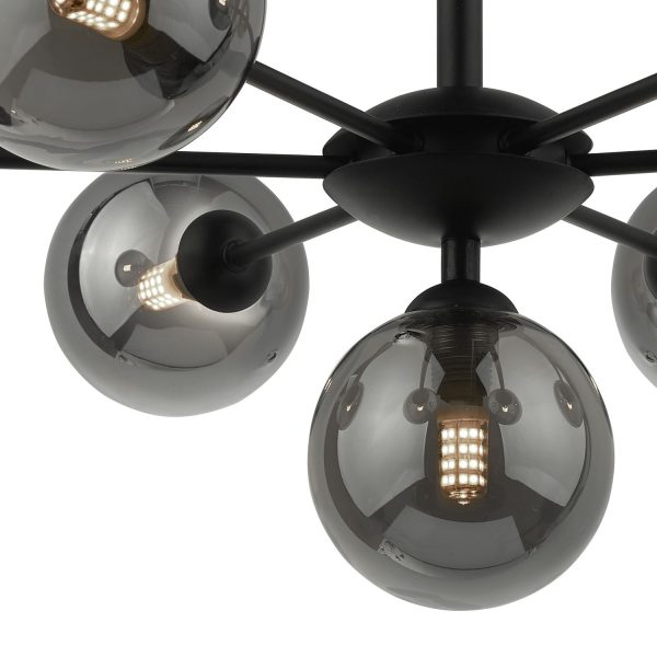 Cohen 7 Light Semi Flush Matt Black Smoked Glass - Image 5