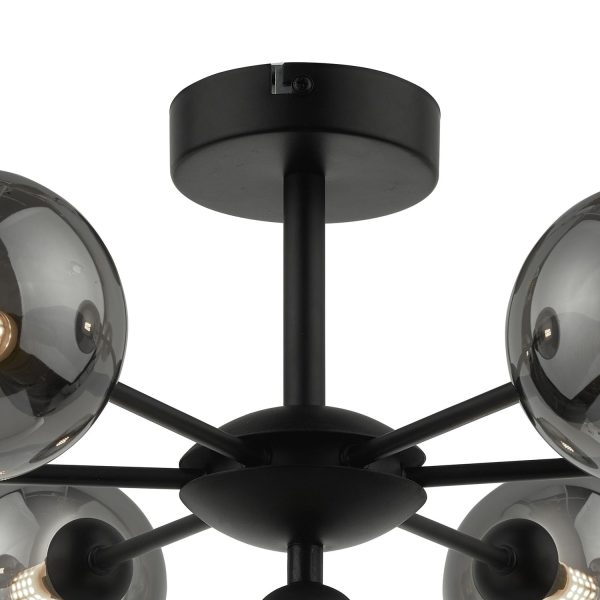 Cohen 7 Light Semi Flush Matt Black Smoked Glass - Image 6