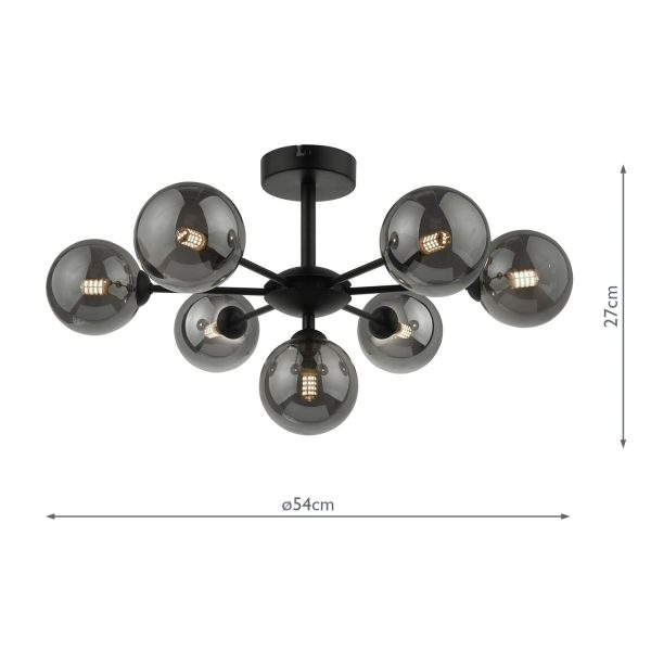 Cohen 7 Light Semi Flush Matt Black Smoked Glass - Image 7