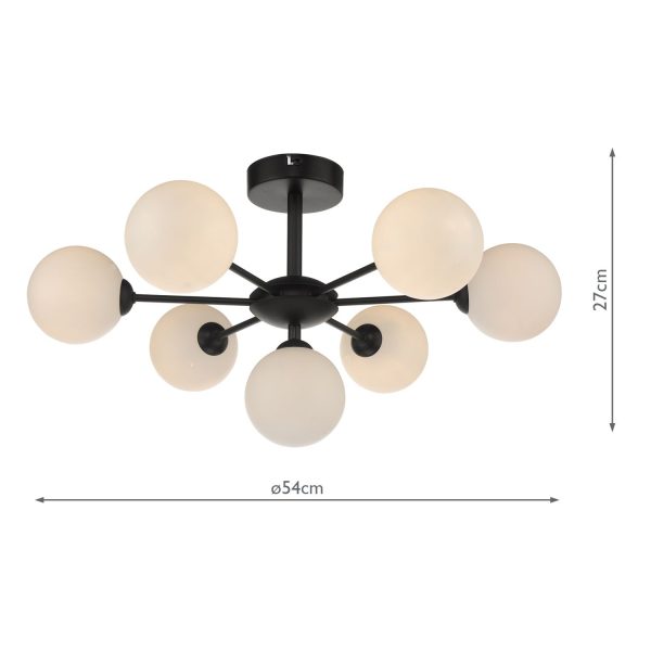 Cohen 7 Light Semi Flush Matt Black Opal Glass - Image 7