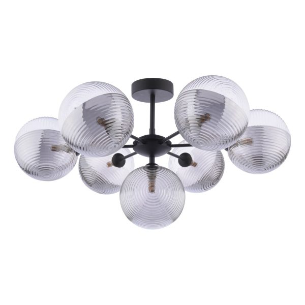 Cohen 7 Light Semi-Flush Matt Black & Smoked/Clear Ribbed Glass - Image 2