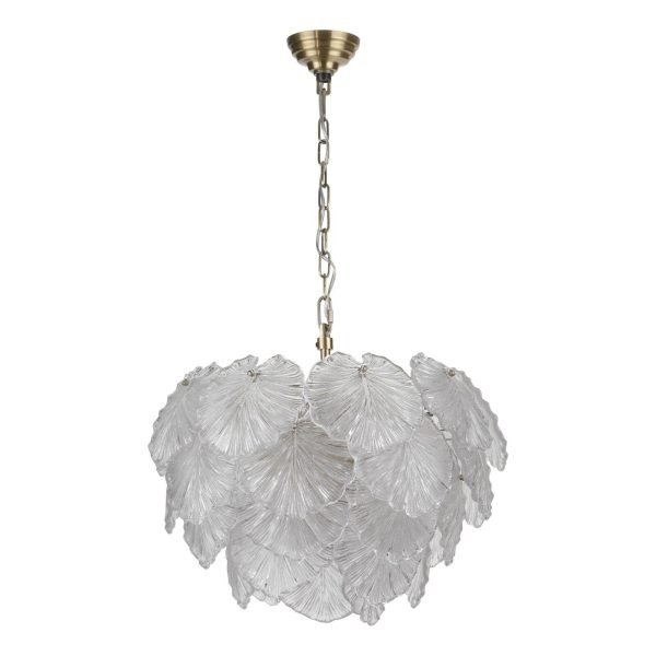 Courtney 10 Light Pendant Textured Glass and Antique Brass - Image 2