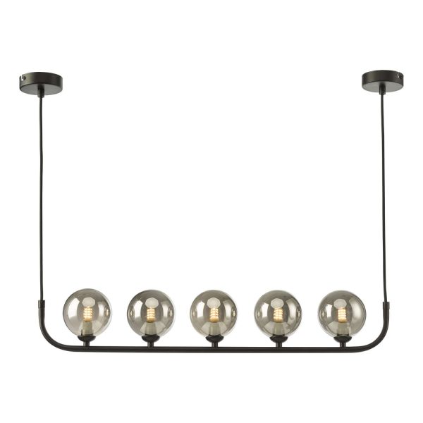 Cradle 5 Light Bar Pendant Matt Black With Smoked Glass