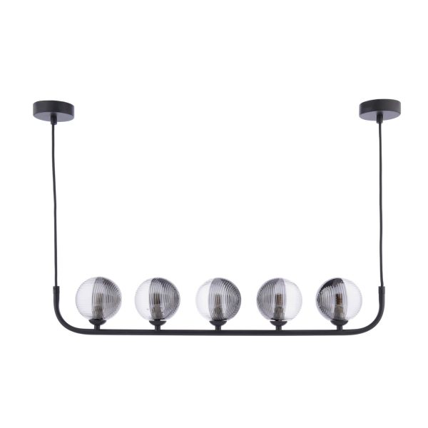 Cradle 5 Light Bar Pendant Matt Black & Smoked/Clear Ribbed Glass - Image 2