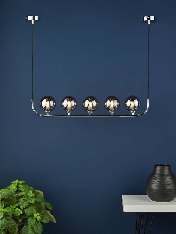 Cradle 5 Light Bar Pendant Polished Chrome Smoked Glass - Image 4