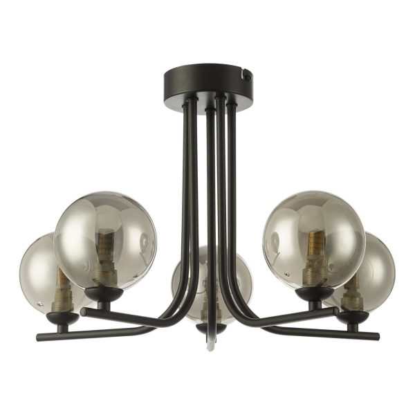 Cradle 5 Light Semi Flush Matt Black Smoked Glass - Image 2