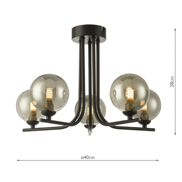 Cradle 5 Light Semi Flush Matt Black Smoked Glass - Image 6