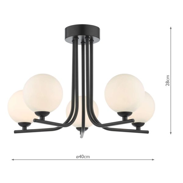 Cradle 5 Light Semi Flush Matt Black Opal Glass - Image 6