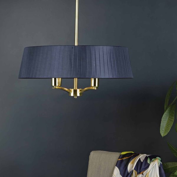 Cristin 4lt Pendant Satin Brass C/W Navy Ribbon Shade - Image 2