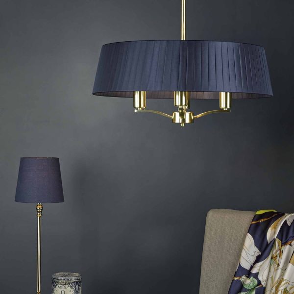 Cristin 4lt Pendant Satin Brass C/W Navy Ribbon Shade