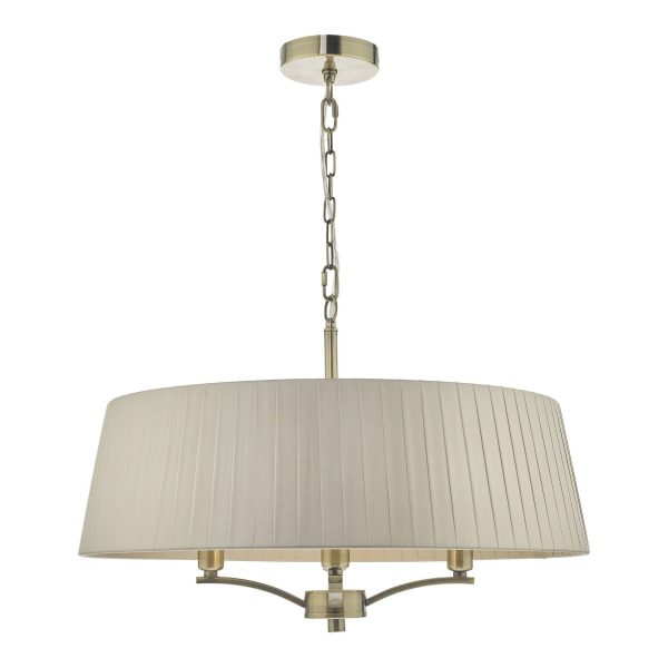 Cristin 4 Light Pendant Antique Brass With Taupe Ribbon Shade