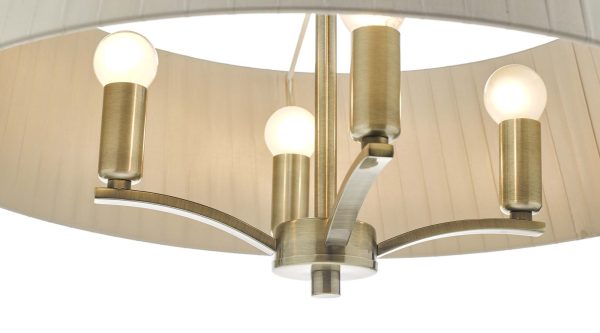 Cristin 4 Light Pendant Antique Brass With Taupe Ribbon Shade - Image 3