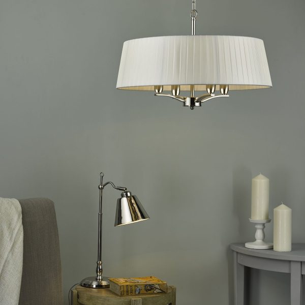 Cristin 4lt Pendant Polished Nickel C/W Ivory Ribbon Shade - Image 4