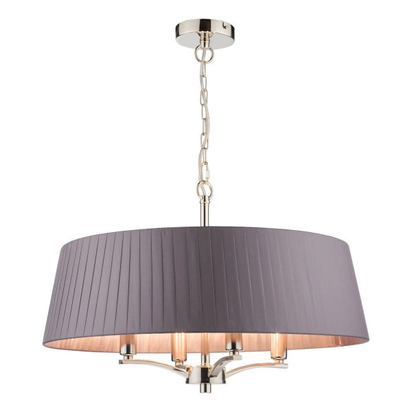 Cristin 4 Light Pendant Polished Nickel with Grey Ribbon Shade