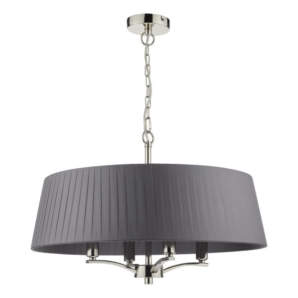 Cristin 4 Light Pendant Polished Nickel with Grey Ribbon Shade - Image 2